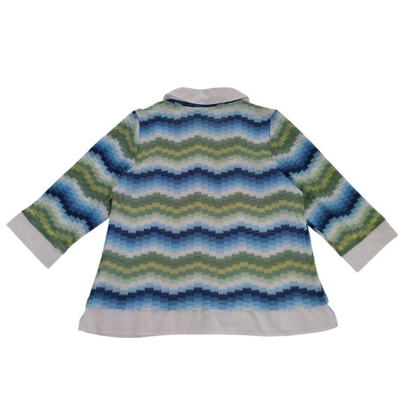 Alfred Dunner Knit Top Womens L Multicolor Chevron Patter Collared Layered Look - Picture 2 of 7